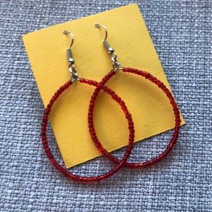 Red teardrop hoop earrings!